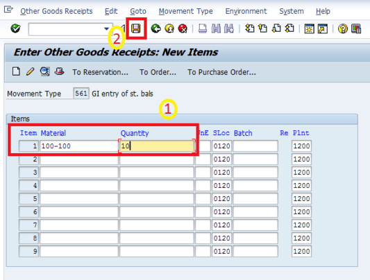 sap movement type 561 transaction key