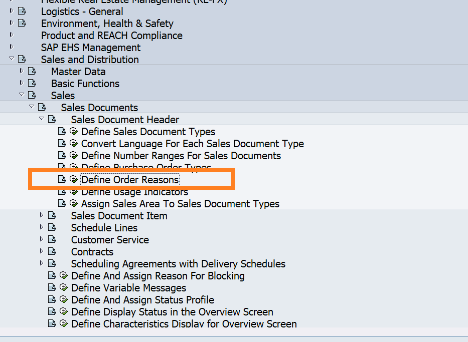 order reason assignment in sap